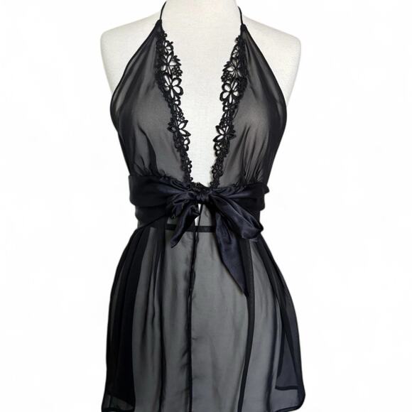 Victorias‎ Secret Babydoll Chemise Nightie Slip Med Satin Lace Sheer Dark Fairy - Picture 1 of 14